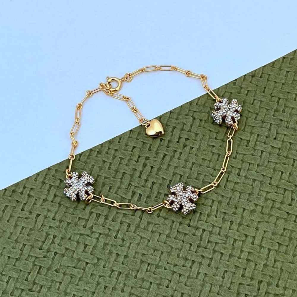 Tory Burch Gold Tone Rhinestone Multi Logo Adjustable Bracelet NWT